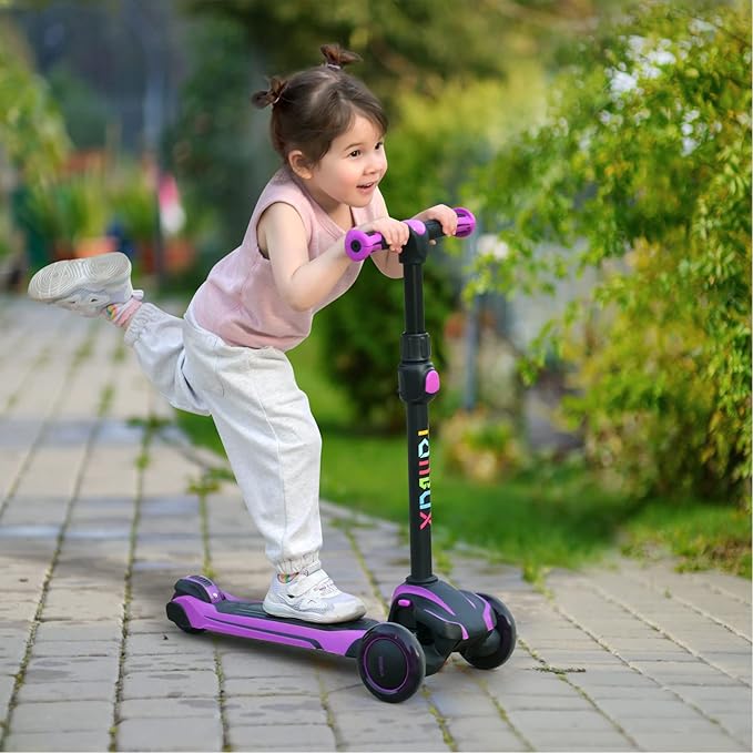 TONBUX Kids Scooter for Age 3-12, Toddler Scooter with 4 Adjustable Heights, Light Up 3-Wheels Scooter, Shock Absorption Design, Lean to Steer, Balance Training Scooter for Kids