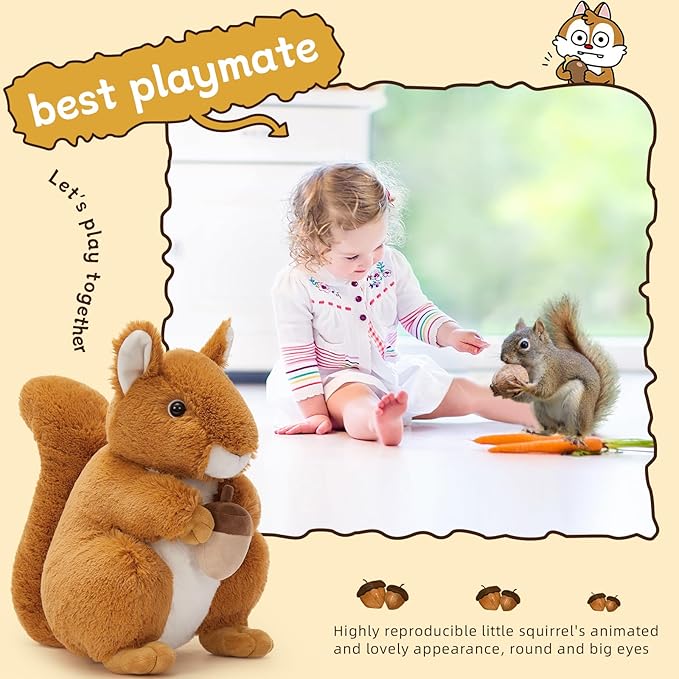 Tezituor 3Pcs Squrrile Stuffed Animal 14“, Cute Squirrel Plush Toy with Holding Mini Acorn, Plushie Gift for Kids