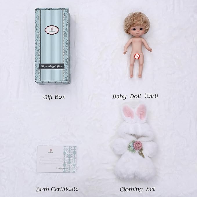 Reborn Baby Doll 10 Inch – Realistic Full Vinyl Bunny Girl with Blonde Hair & Purple Eyes – Soft Collectible Toy Gift for Girls