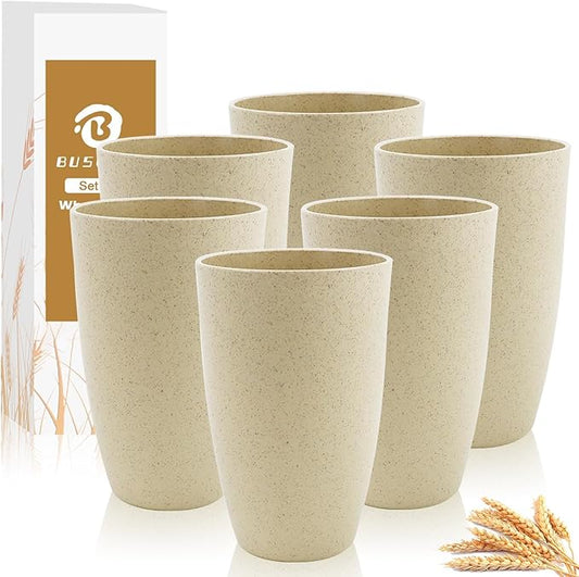 Wheat Straw Cups 20 OZ Large Capacity Set of 6, Unbreakable Drinking Cups Reusable, Alternative to Plastic CupSet, Dishwasher Safe Cups for Kitchen Water Tumblers (Beige)