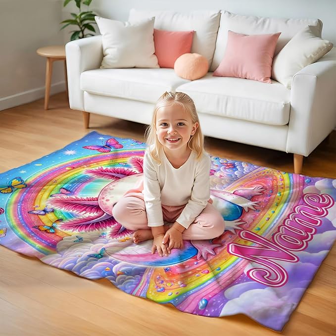 Girls Blankets Custom Gifts for Kids Toddlers, Personalized 40x30 Inches Soft Cozy Warm Rainbow Animals Stuff Flannel Blanket for Sofa Chairs Office Cars Decor