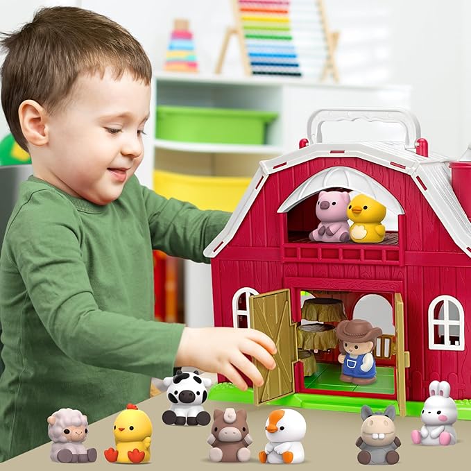 KMUYSL Toys for 1+ Years Old Boys Girls, Big Red Barn Farm Animal Playset for 1-3 Years Old, Learning Montessori Toys, Christmas Easter Birthday Gift for Baby Kids Toddlers Age 12+Months