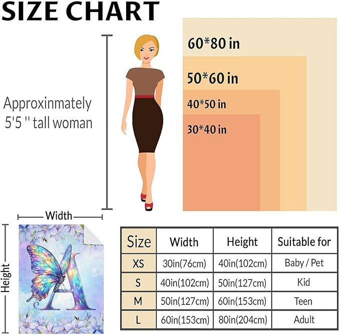 Monogram Blanket for Kids, Initial Throw for Girls 2-5, 40 x 30 Inches Butterfly Throws, Gift for Butterfly Lovers, Fuzzy Warm Flannel Blanket Soft for Sofa, Chair Couch