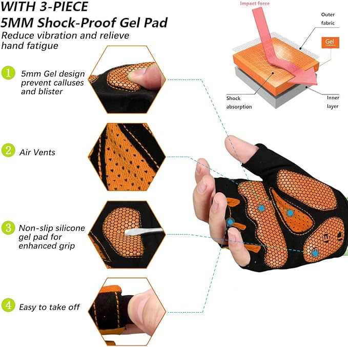 MOREOK Cycling Gloves Bike Gloves for Men/Women-[5MM Gel Pad] Half Finger Bicycle Biking Gloves for Cycling/Weight Lifting/Gym/Motorcycle/Rowing/Outdoor Sports