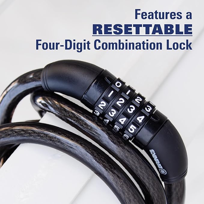 BRINKS 6 ft Outdoor Bike Lock Cable, Thick, Anti Theft Self-Coiling Design, Resettable 4-Dial Combination, Heavy-Duty Steel, 5/16" Weather-Resistant Vinyl Coating for Bikes (5/16" 1PK, 6FT)