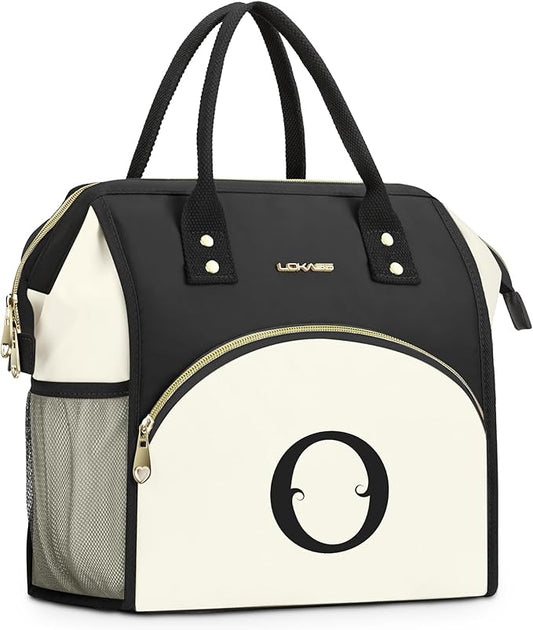 Personalized Lunch Box for Women, Initial Reusable Insulated Lunch Bag, Wide-Open Adult Lunchbox Cooler Lunchbag, Leakproof Lunch Tote for Picnic Work Outdoors, Christmas Gift for Women, O