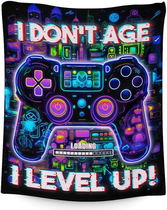 Gaming Blankets for Boys, Girls - Plush Cozy Black Gamer Throw Blanket - 40" x 50" Inches Crib Size for Sofa - Cool Throws Gift