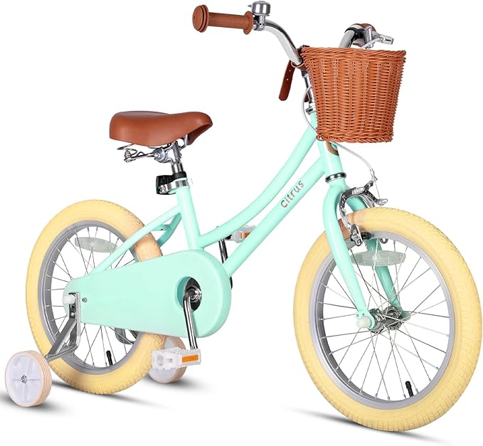 Girls Bike for Age 2-12 Years Old Kids Toddlers 12 14 16 18 20 Inches Retro Bicycles with Training Wheels Basket Bell Ring, Multiple Colors