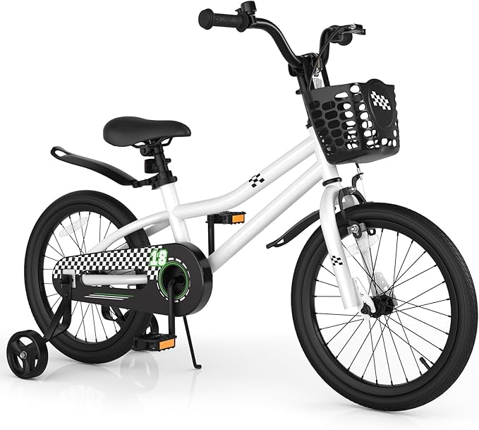 COSTWAY Kids Bike, 12 14 16 18 Inch Toddler Bike for Boys & Girls Aged 3-8 Years Old, Kids Bicycle w/Removable Training Wheels, Handbrake & Coaster Brake, Basket, Bell