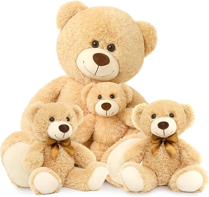 MorisMos Giant Teddy Bears with Babies, 39inch Big Mommy Bear with 3 Baby for Baby Shower, Large Teddy Bears Stuffed Plush, Brown
