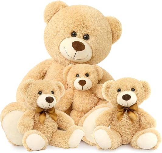 MorisMos Giant Teddy Bears with Babies, 39inch Big Mommy Bear with 3 Baby for Baby Shower, Large Teddy Bears Stuffed Plush, Brown
