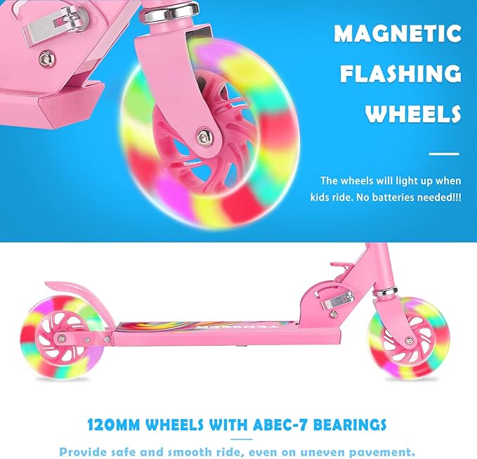 Scooter for Kids with Light up Wheels, 3 Adjustable Levels, Rear Brake