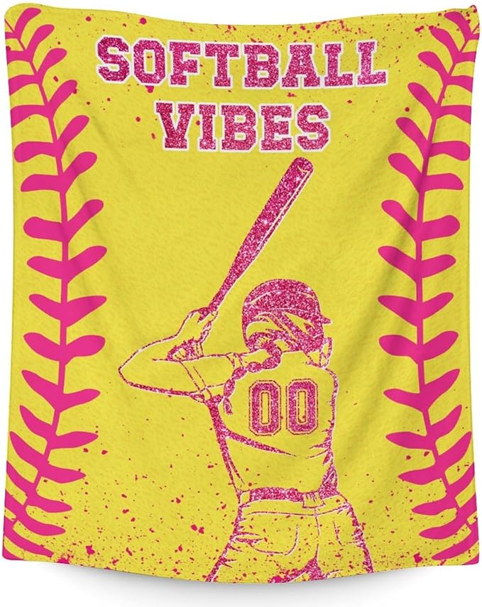 Softball Throw Blanket for Adults - 60x80 Inches Softball Fuzzy Blanket for Women - Yellow Soft Cozy Throws for Sofa, Bed & Living Room