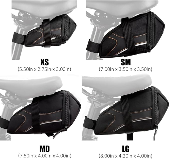 BV Strap-On Bike Bag with Reflective Material - Capacious Saddle Bag with Seperate Divider for Small Items & Room for All Your Essentials - Bike Pouch with Taillight Hanger for Maximum Safety