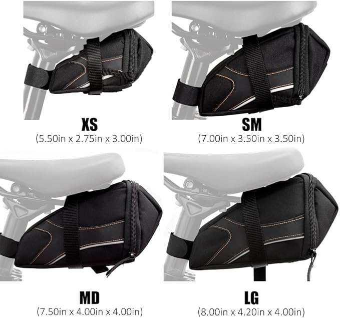 BV Strap-On Bike Bag with Reflective Material - Capacious Saddle Bag with Seperate Divider for Small Items & Room for All Your Essentials - Bike Pouch with Taillight Hanger for Maximum Safety