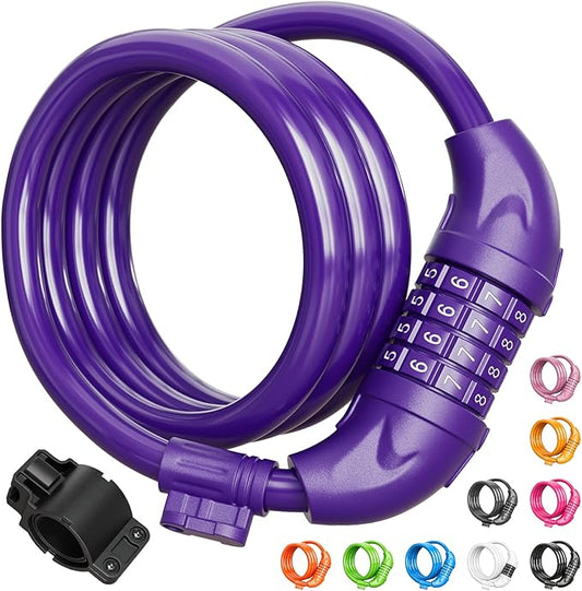 Titanker Bike Lock, Bicycle Lock 4 Feet Cable Lock 1/2 Inch Resettable Bike Lock Combination with Mounting Bracket, Bike Accessories for Bicycle, Electric Scooter, Motorcycle