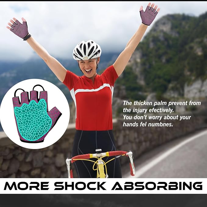 Cycling Gloves Half Finger Unisex Padded Grips Palm Bicycle Summer MTB Bike Gloves for Men Women Non-Slip Fingerless Short Mountain Bike Sports Hiking Climbing Gym