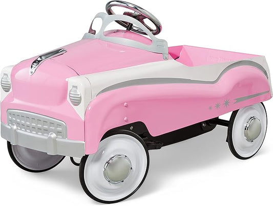 Kid Trax Classic Pink Pedal Car for Girls, Ages 3-5, Durable Steel, 60lbs Max, Easy Assemble, Indoor/Outdoor Ride-On Toy, Toddler Ride-On, Vintage Style, Rubber Tires, Functional Steering