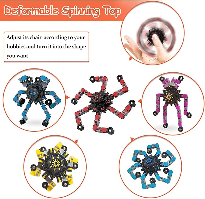 12 Pack Funny Sensory Fidget Toys,Deformable Chain DIY Robot Spinners Fingertip Stress Relief Gyro Toy Birthday Gifts Christmas Goodie Bag Stuffers Classroom Prizes Party Favors for Kids Adults