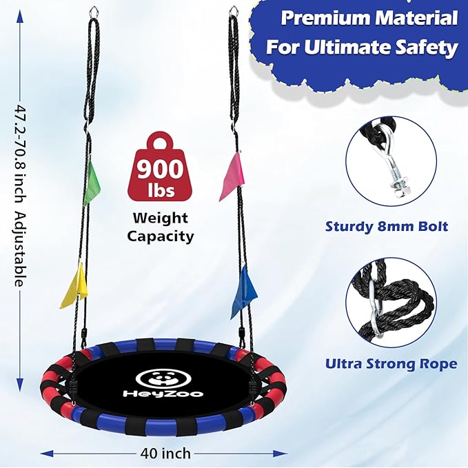 Saucer Swing, 40 Inch Swing Sets for Backyard and Outdoor Playground, 900lbs Weight Capacity, with 360 Degree Swivel, Gifts for Kids, Blue and Red