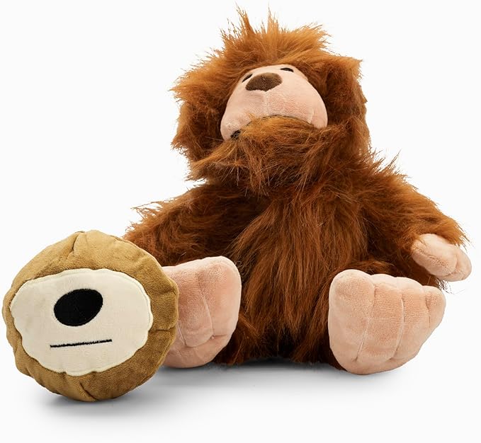 Flourish Pets 3 in 1 Multi-Layer Chew Toy for Active Dogs | Non-Toxic BPA Free Double Stitched Soft Fabric Exterior Dog Toys | Long-Lasting Dog Plush Toys - Small Sasquatch 9.5"