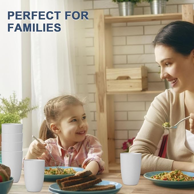 Wheat Straw Cups 6 Set of 6 Good Alternative to Plastic Reusable Cups 20 oz Unbreakable Drinking Cup Reusable Dishwasher Safe Water Plastic Glasses - White