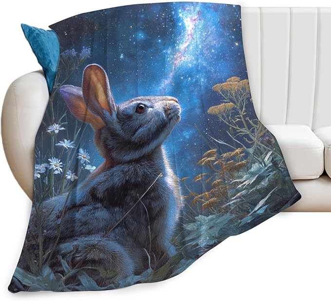 Rabbit Blanket Gifts for Girls Boys Galaxy Rabbit Throw Blankets Cozy Plush Fleece Flannel Fuzzy for Women Men Decor 80"X60"