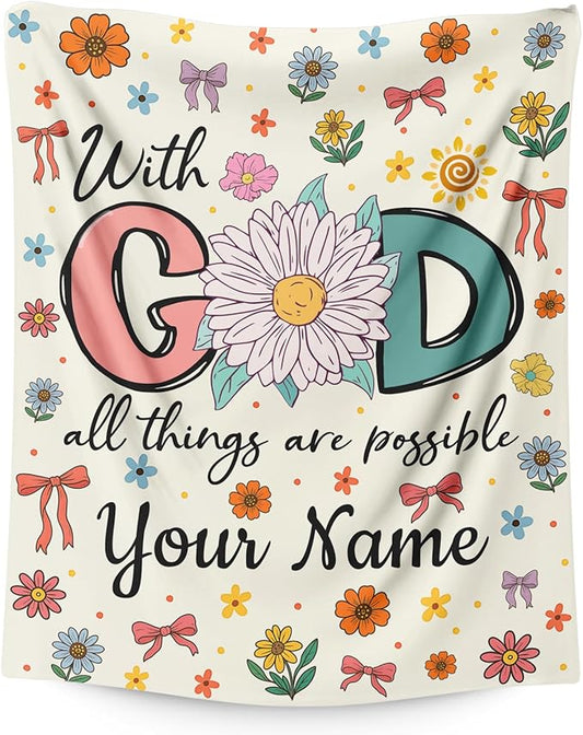 Personalized Blanket for Women Girls, Christian Throw Blanket Gifts for Kids Teens Adults, 50"x60" Cute Custom Flannel Blankets Gift Flannel Lightweight Warm Throws for Couch Sofa Bed Decor