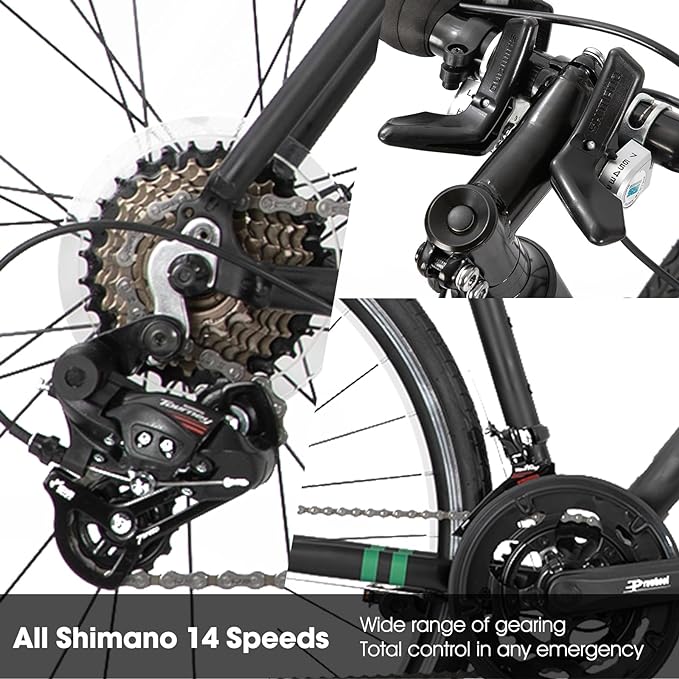 HILAND 700c Road Bike 14 Speed, Aluminum Frame Racing Bike, City Commuter Bicycle for Men Women