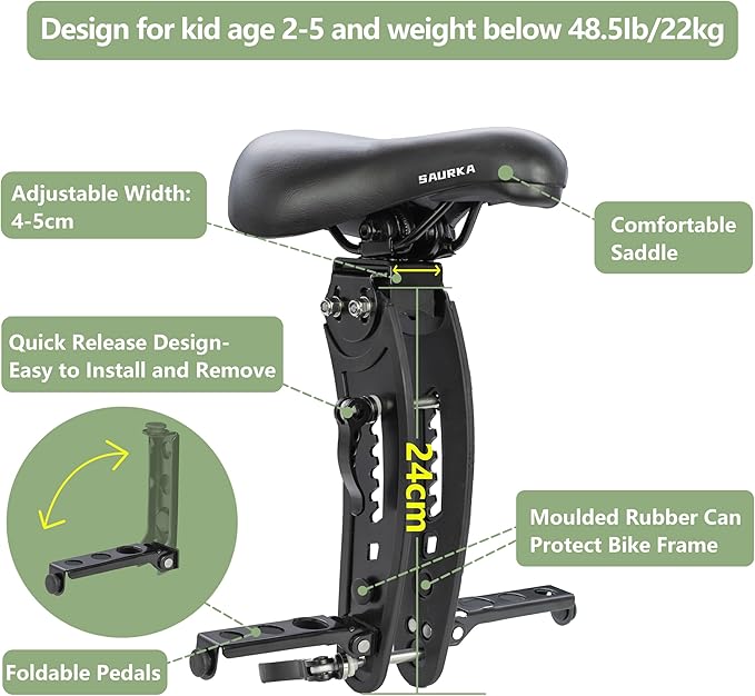 Kid Bike Seat Front Mounted and Handlebar for Mountain Bike Parent-Child Cycling, Child Bicycle Seat&Child Handlebar for All Adult MTB Bike Cycling(Foldable/Not Foldable Pedals)