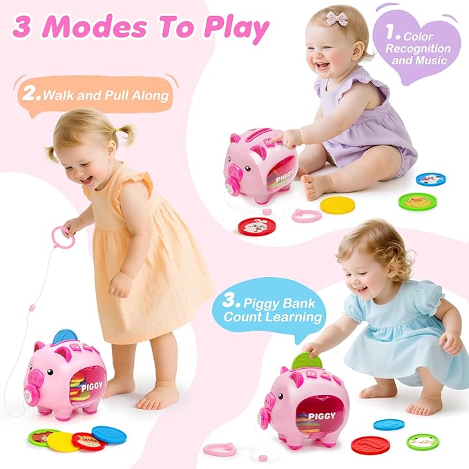 Piggy Bank for Kids, Toddler Toys for 1 Year Old Girl, Musical Number Counting & Color Learning Coin Bank, Baby 6-9-12-18 Months Interactive Toys, Christmas Birthday Gifts for Kids Girls Boys Age 1-3