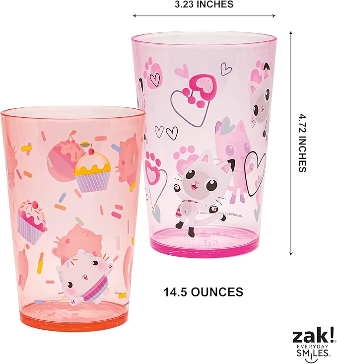 Zak Designs DreamWorks Gabby's Dollhouse Nesting Tumbler Set for At Home, 14.5oz Non-BPA Plastic Cups, 4-Pack (Gabby, Pandy Paws, Cakey Cat, Mercat, Kitty Fairy, Baby Box)