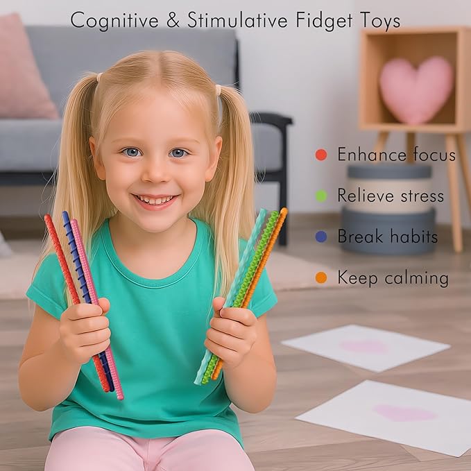 Sensory Fidget Toys for Kids Adults,6PCS Flexible Fidget Sticks for Stress Anxiety Autistic ADHD, Calm Down Travel Airplane Essentials Toys, Stuffers for Teens Kids