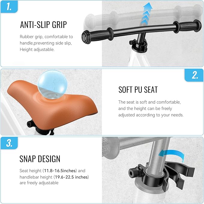 SEREED Toddler Balance Bike 2 Year Old, No Pedal Kids Bicycle Toys for 2-5 Years Old, Tool-Free Adjustment, Customize Plate with Stickers, Gift for 2-3 Boys Girls (White)