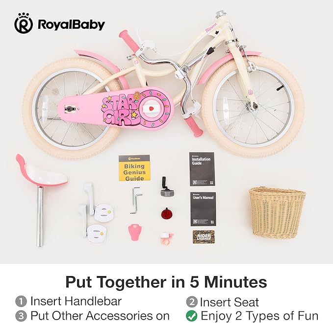 RoyalBaby Girls Bike Classic & EZ Kids Bike, Balance and Pedal Bicycle, 12 14 16 18 20 Inch Toddlers to Big Kids 3-10 Years