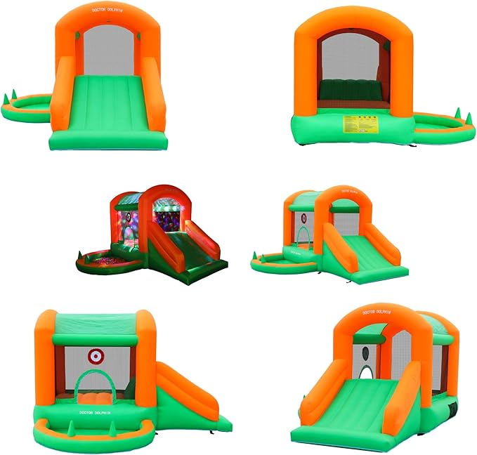 Doctor Dolphin Inflatable Bounce House Kids Bouncy Castle with Party Light for Indoor or Outdoor