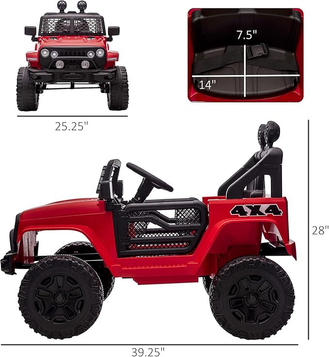 Aosom 12V Kids Ride On Truck with Parent Remote Control, Battery Powered Electric Car with Spring Suspension, Adjustable Speed, LED Lights and Horn, Red