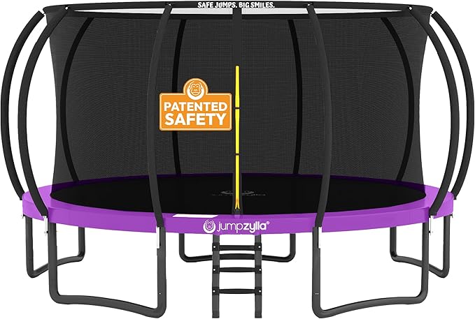 JUMPZYLLA Trampoline Outdoor 8FT 10FT 12FT 14FT 15FT 16FT with Enclosure and Ladder, ASTM Approved Recreational Trampoline for Kids and Adults, Anti-Rust Coated Frame