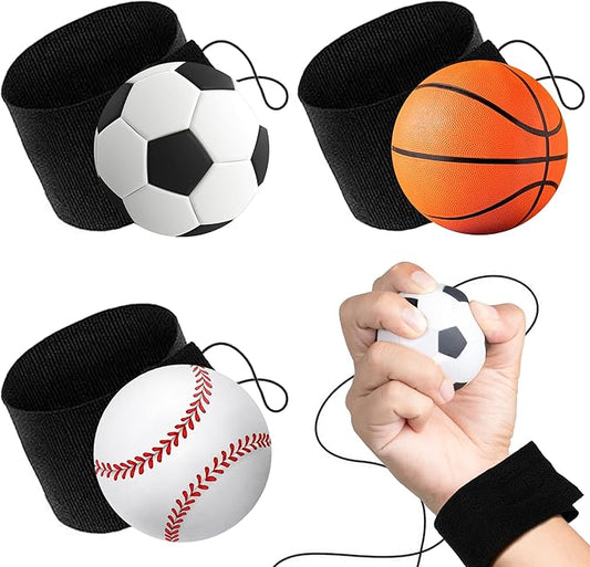 ArtCreativity 2.25 Inch Sports Wrist Balls - Set of 3 - Includes Basketball, Baseball, and Soccer Ball Wristband Toys - Durable Foam String Attached Rebound Balls - Party Favor, Gift Idea for Kids