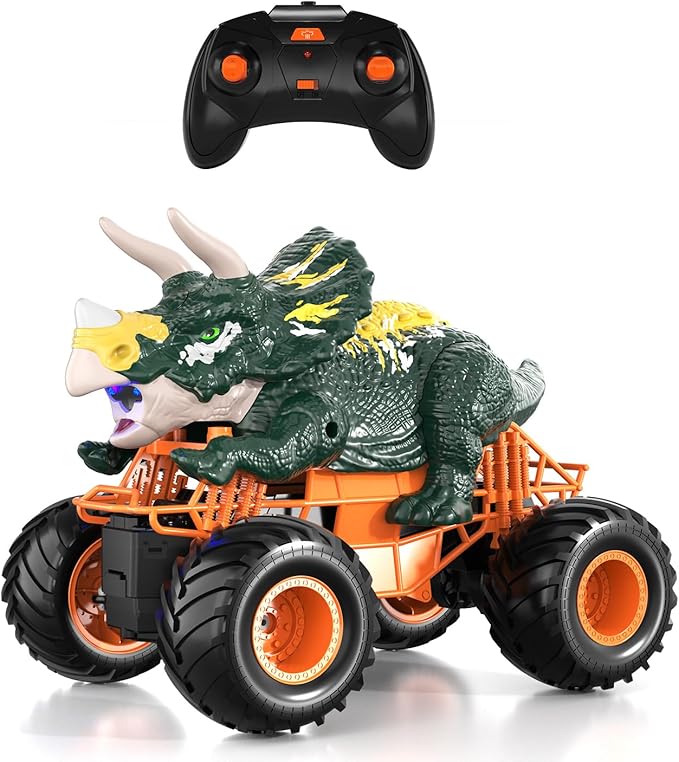 Bennol Remote Control Dinosaur Car for Boys Kids, 2.4Ghz RC Triceratops Truck Toy for Toddlers, Electric Hobby RC Car Toys with Light & Sound Spray for 3 4 5 6 7 8 Year olds Kids Boys Girls