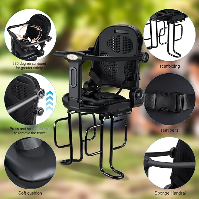 Rear Child Bike Seat, Rear Mounted Kid Bike Seat Semi-Wraparound with Armrests, Harness and Pedals, Toddler Bike Seat for Adult Bikes for Child Ages 6 Months to 6 Years