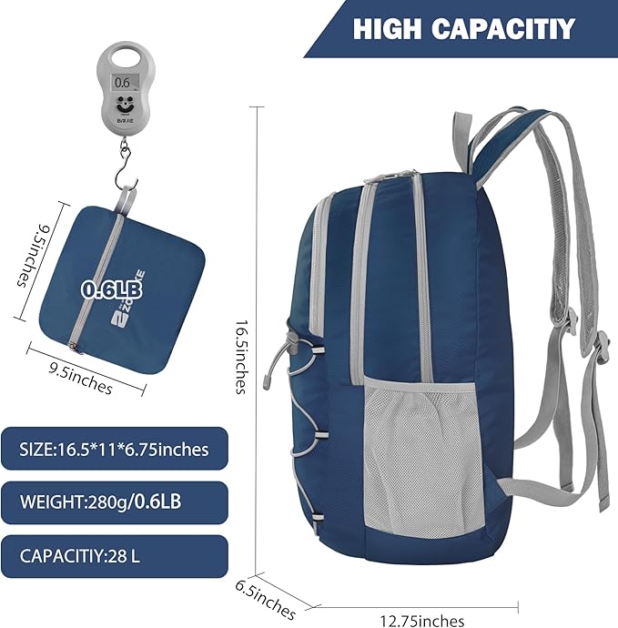 ZOMAKE Lightweight Packable Backpack 28L, Foldable Backpacks Water Resistant Collapsible Day Bag Light Daypack for Hiking
