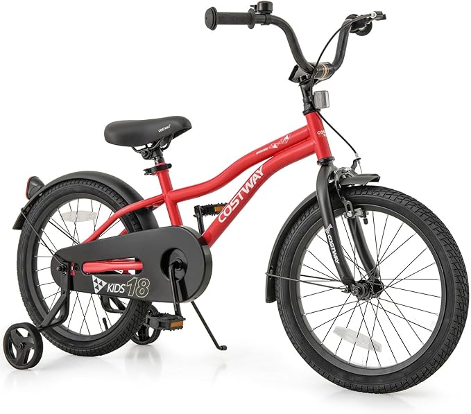 COSTWAY 12/14/16/18 Inch Kids Bike, Children Toddler Bicycle with Training Wheels, Adjustable Seat & Handlebar, Handbrake & Coaster Brake, Reflectors, Bell, Suitable for 3-8 Years Old Boys Girls
