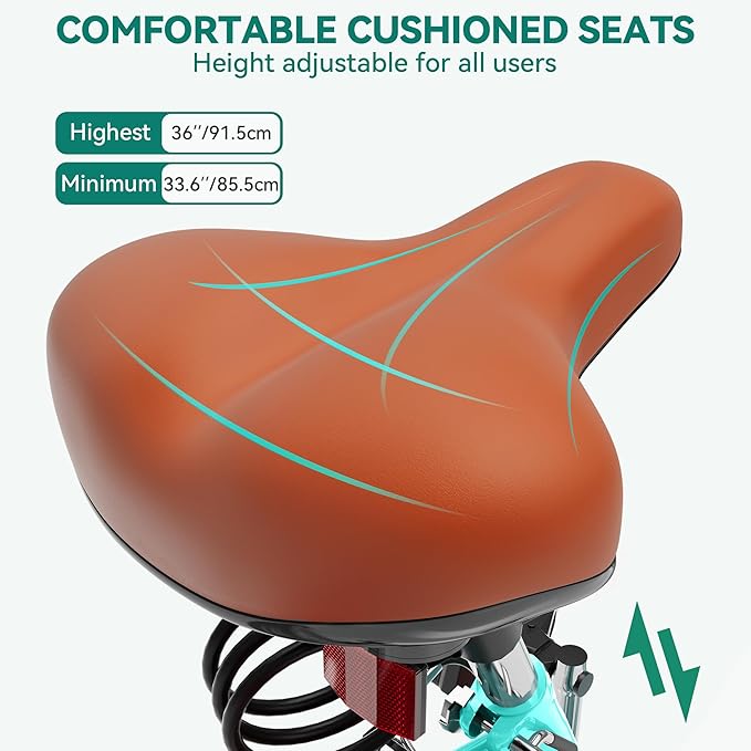 YITAHOME 24 & 26 Inch Beach Cruiser Bike, 7 Speed & Single Speed Commute Bike, Step-Through Bicycle for Adult Women & Men, Steel Frame Cruiser Bike with Full Front & Rear Fenders