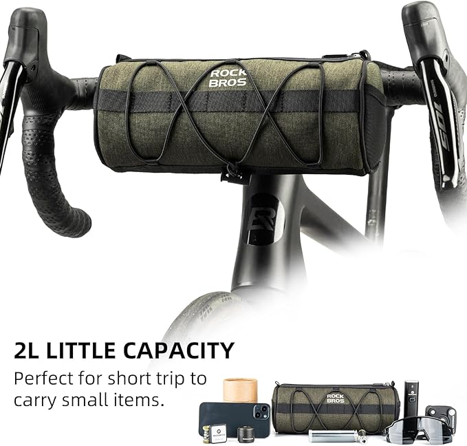 ROCKBROS Bike Handlebar Bag Small Bicycle Handle Bar Bag Handy Front Bike Bags Handlebar Storage Pouch Pack with Shoulder Strap Little Mountain Road Bike Barrel Bag