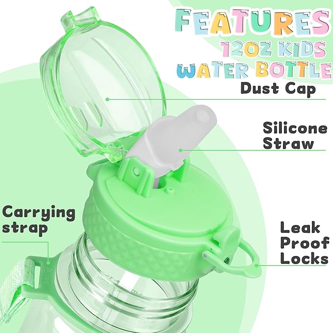 OLDLEY 17oz Kids Water Bottle for school Girls Boys, Motivational Water Bottles With Silicone Straw, Leak-Proof Tritan BPA-Free, Reusable water bottles for kids, Pear