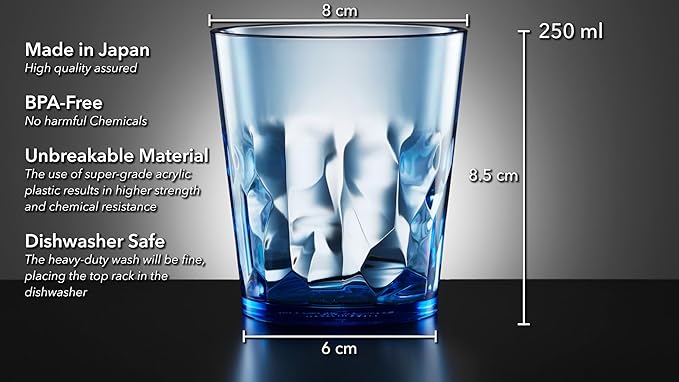 SCANDINOVIA - 8 oz Unbreakable Premium Juice Glasses Kid Cups- Set of 4 - Super Grade Acrylic Plastic Tumbler Cups - Perfect for Gifts - BPA Free - Dishwasher Safe - Stackable - Reusable