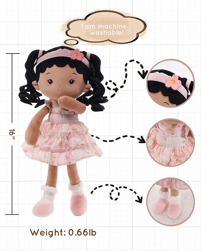 LeyaDoll Soft Baby Doll Toys (16''), My First Baby Rag Doll for 1 Year-Old Girl Birthday Gift, Christmas Plush Toys Gift for Toddler Kids Infants-Princess Petal