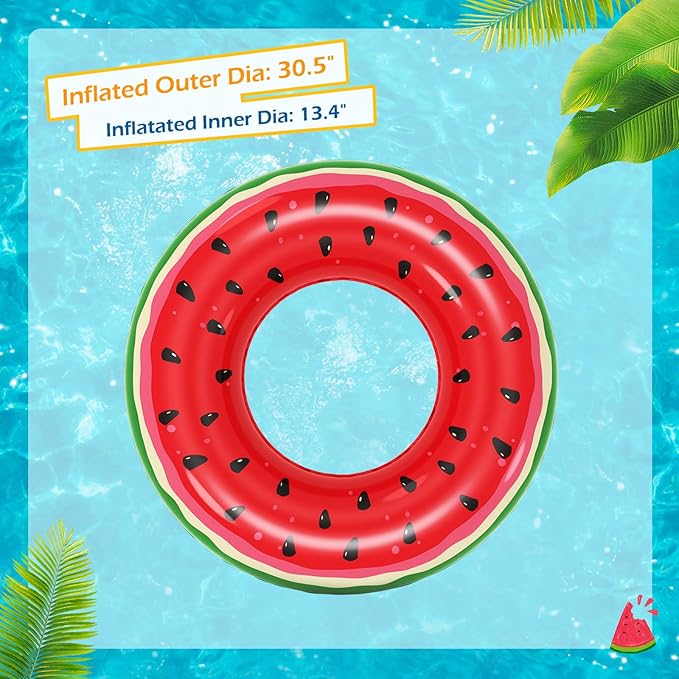 Jasonwell Inflatable Pool Toys Floats for Swimming Pool Party Lake Beach Kids Adults - 4 Pack Floaties Pool Tubes Swim Rings Fruit Water Floaty Watermelon Kiwi Orange Grape