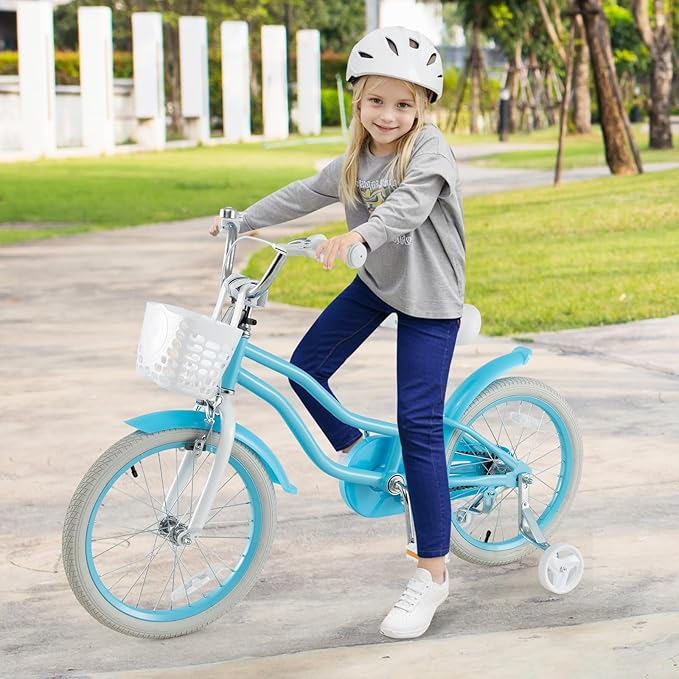 COSTWAY Kids Bike, 12 14 16 18 Inch Toddler Bike Children Bicycle w/Training Wheels, Hand & Coaster Brakes, Adjustable Saddle & Handlebar, Basket, Bell, Kids Bicycle for Girls Boys Aged 3-8 Years Old